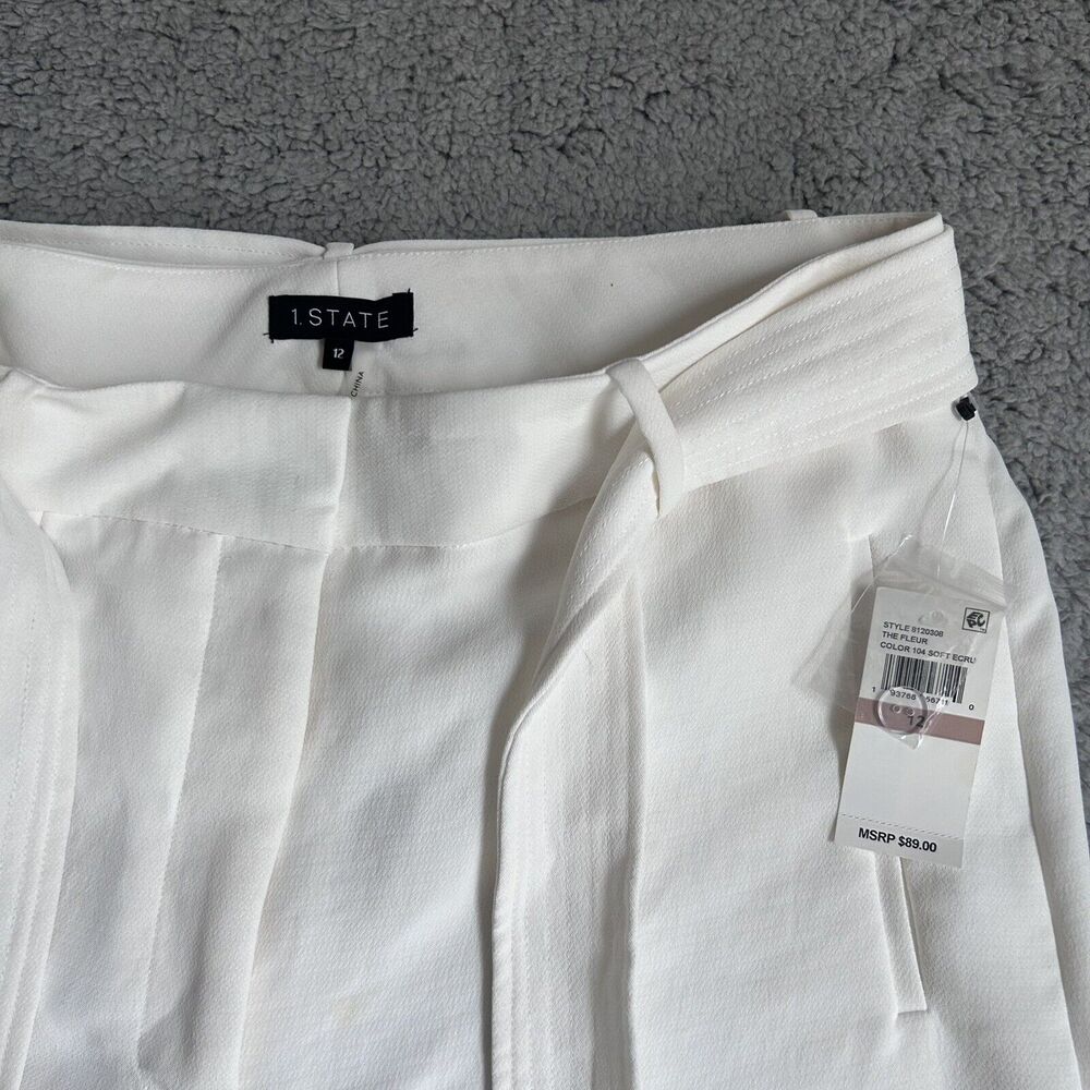 1. STATE The Fleur Ivory Textured Crepe Tie Waist Short Size 12 - Picture 6 of 14